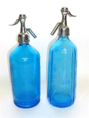 Lot 235 - Two Blue Glass Soda Syphons - Wright's Stockton on Tees and Jordison's Stockton on Tees