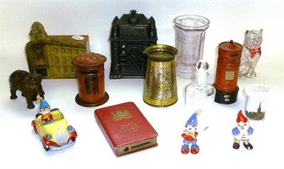 Lot 241 - Money Boxes and Collectables, including Bryant & May tinplate postbox match holder with...