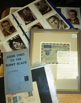 Lot 260 - Two Albums of Postcards and Photographs of Film Stars, a few signed, together with stamps and a...