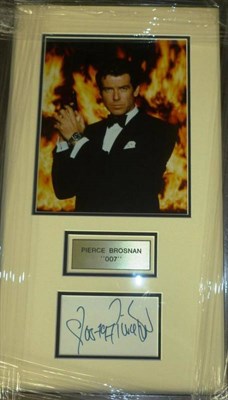 Lot 264 - Six Framed Photographs of Celebrities with Signatures - Bill Owen, Pierce Brosnan, Phil...