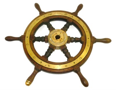 Lot 277 - A Small Ship's Wheel, constructed of teak and brass, diameter 61cm