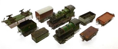 Lot 23 - A Bing 'O' Gauge Clockwork Tinplate 4-4-0 Locomotive No.410, in green Great Western livery,...