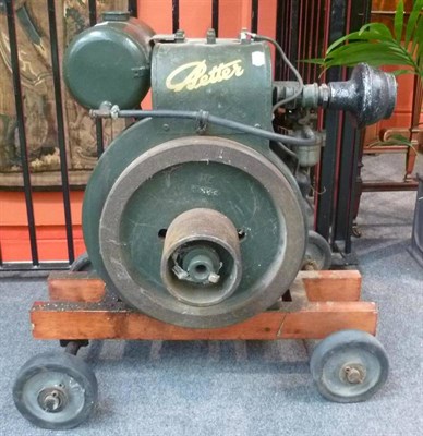 Lot 41 - A Single Cylinder Belt Driven Stationary Engine with Crank Start by Petter, painted green,...