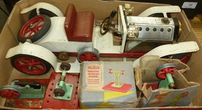 Lot 48 - Mixed Tinplate Toys, including a Mamod steam roadster, Mamod accessories, Mettoy tractor, boxed...