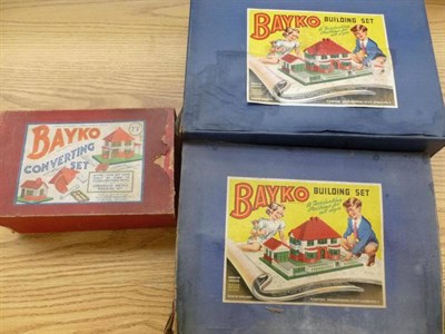 Lot 53 - Three Boxed Bayko Building Sets - Set No.2 and Set No.3, in blue boxes, Conversion Set 2X, in a red