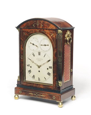 Lot 1317 - A Regency Mahogany and Brass Inlaid Chiming Table Clock, signed Cripps, Bath, the nicely...