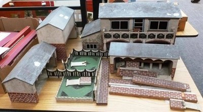 Lot 80 - A Home Made Wooden Farm Layout, including farmhouse, stable and fencing