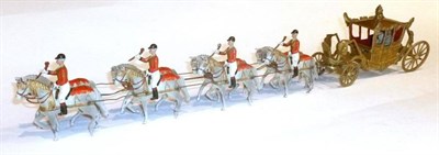 Lot 84 - A Boxed Britains Pre War Lead Coronation Coach Set No.1470, in red card box with black label