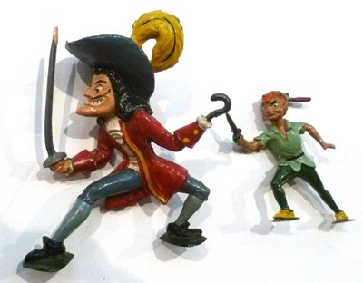 Lot 88 - Two Lead Walt Disney Peter Pan Figures by Sacul - Peter Pan and Captain Hook with lead feather