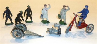 Lot 91 - Lead Figures - Britains Halls Distemper Figures with Sign, Taylor & Barrett Fire Fighting Set...