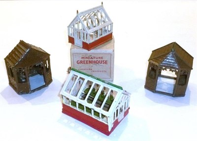 Lot 98 - Four Lead Buildings - Johillco Double and Single Summer Houses, boxed Cherilea Greenhouse and...