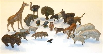 Lot 115 - A Collection of Twenty One Elastolin Zoo Animals, including a polar bear group, tapir, ostrich,...