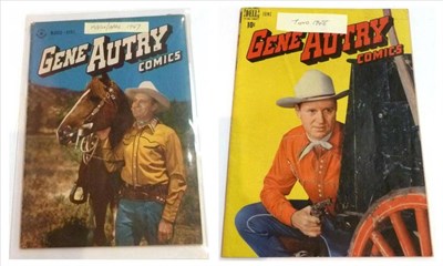 Lot 120 - Sixty Three American Gene Autry Comics by Dell, from No.6 in 1947 to No.120 in 1958, all in plastic