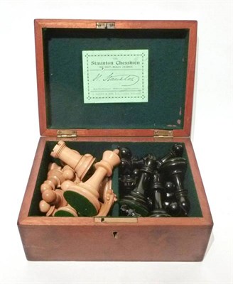 Lot 136 - A Jaques Boxwood and Ebony Staunton Chess Set, with weighted bases, both 9cm kings stamped...