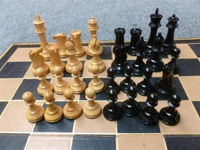 Lot 153 - A Boxwood and Ebony Staunton Chess Set, no makers name, height of king 8cm, in a mahogany box, with