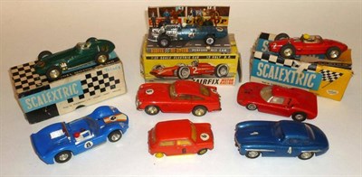 Lot 164 - A Collection of Scalextric, including boxed BRM and Ferrari racing cars, Aston Martin DB4 GT,...