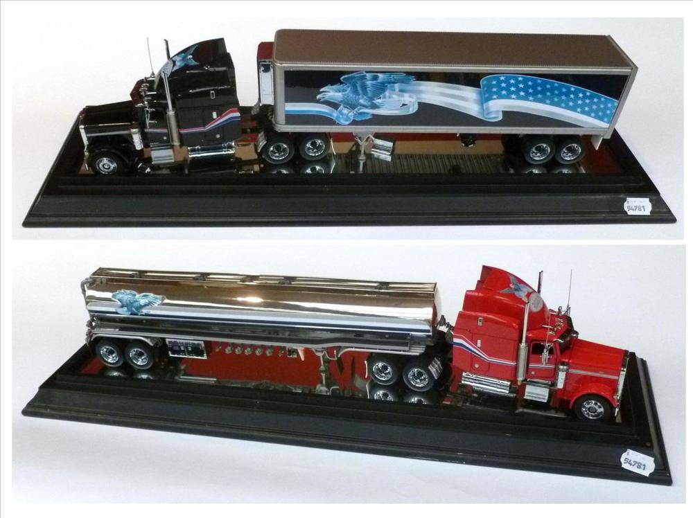 Lot 183 - Two Franklin Mint Precision Models of Peterbilt Model 379 Articulated Trucks, one in red with...