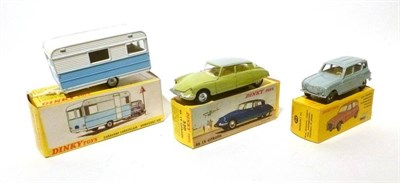 Lot 195 - Three Boxed French Dinky Vehicles - Renault 4L No.518, Citroen DS 19 No.530 and Caravane Caravelair