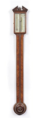 Lot 1331 - A Mahogany Inlaid Stick Barometer, Nolenterio, circa 1810, case with broken arched pediment,...