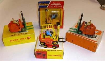 Lot 204 - Four Boxed Dinky Fork Lift Trucks - Coventry Climax No.401, Coventry Climax No.14c, two Climax...