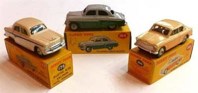 Lot 205 - Three Boxed Dinky Two-Tone Vehicles:- Vauxhall Cresta Saloon No.164, in grey and green; Sunbeam...