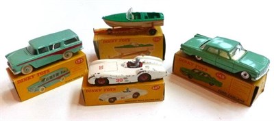 Lot 206 - Three Boxed Dinky Cars - Nash Rambler No.173, in green with red flash, Ford Fairlane No.148, in...