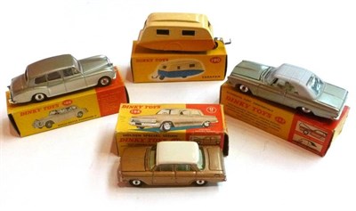 Lot 207 - Three Boxed Dinky Cars - Rolls Royce Phantom V No.198, in two tone cream and green, Holden...