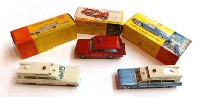 Lot 209 - Three Dinky Emergency Services Vehicles:- Superior Criterion Ambulance No.263, in white with...