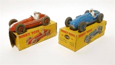 Lot 218 - Two Boxed Dinky Racing Cars:- Talbot-Lago No.230, with blue body and hubs, white driver, racing...