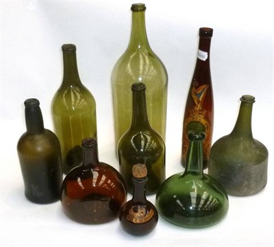 Lot 230 - Nine Vintage Wine and Whisky Bottles, including a green glass onion shaped bottle, green glass...