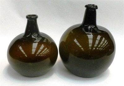 Lot 231 - Two Large Hand Blown Globular Green Glass Wine Bottles, with rough pontil marks, height of...