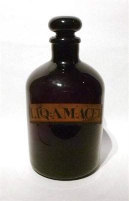 Lot 232 - A Fine 19th Century Amethyst Gass Chemists Bottle, with gilt label 'LIQ:AM:ACET:', with...