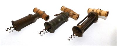 Lot 247 - Three Bone Handled Corkscrews - Thomason Type Double Action corkscrew, Kings Narrow Rack...