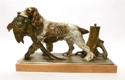 Lot 252 - A Cold Painted Spelter Gun Dog Strike-Lite Table Lighter, modelled as a spaniel with pheasant...