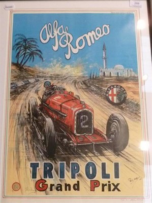 Lot 288 - Phil May - 'Alfa Romeo Tripoli Grand Prix', poster study, signed and blind stamped to the...