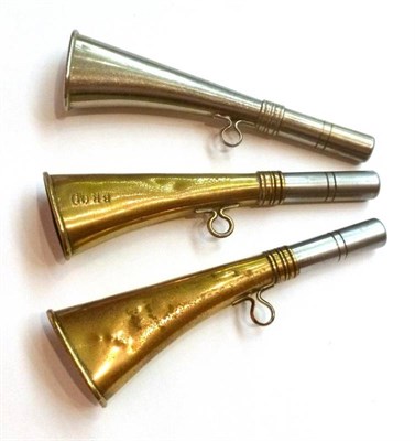 Lot 294 - Three 'Acme' Railway Warning Horns, in brass and nickel, of conical form, two stamped 'B.R.(M)