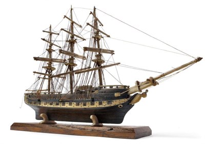 Lot 300 - A Small Wood and Bone Model of Triple Masted Twenty Six Gun Frigate, possibly scrimshaw work,...