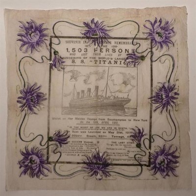 Lot 302 - An S.S. Titanic Remembrance Souvenir Commemorative Paper Napkin, printed with a black and white...