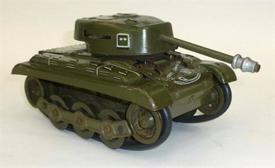 Lot 49A - A West German Clockwork Tinplate Model of a US Tank, with rubber tracks, steering wheel to...