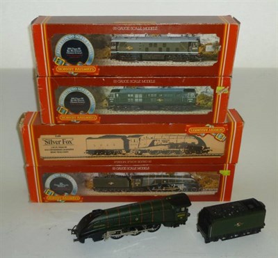 Lot 1020 - Five Boxed Hornby 'OO' Gauge Locomotives - 'Silver Fox' No.2612, 'Mallard' No.60022 x 2, Class...
