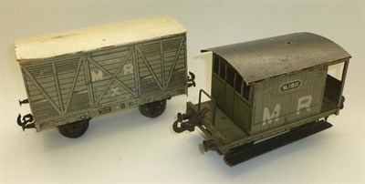 Lot 1054 - Two Bassett-Lowke Gauge 1 Goods Wagons, in grey MR livery, numbered M1911 and 12072, together...