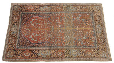 Lot 1351 - Fine Kurk Kashan Prayer Rug Central Persia The abrashed madder field with a Tree of Life surrounded