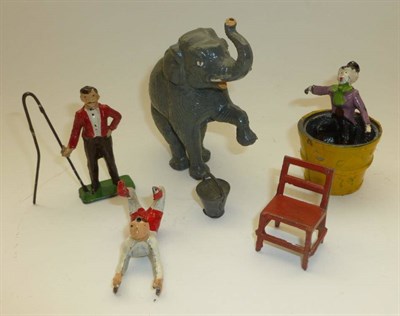 Lot 1100 - A Boxed Pre-War Charbens Hollowcast Lead Circus Series 'Performing Elephant' Set, comprising...