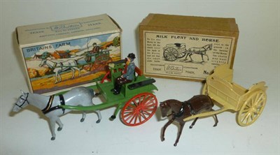 Lot 1104 - Two Boxed Britains Lead Farm Vehicles - Milk Float and Horse No.45F & Farmers Gig No.20F