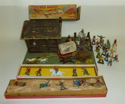 Lot 1105 - A Collection of Lead Cowboys & Indians, including two boxed Crescent Toy sets of cowboys, a...