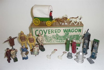 Lot 1106 - A Boxed Modern Product Covered Wagon, together with a few lead figures, including two large...