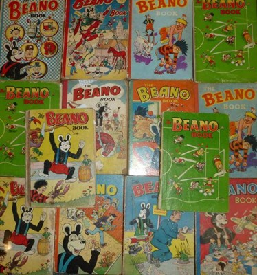 Lot 1108 - Fourteen Early Beano Annuals, comprising 1951, 1952, 1953, 1955, 1956, three 1957, 1958, three 1959