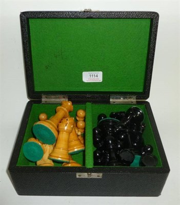 Lot 1114 - A Large Boxwood and Ebony Staunton Chess Set, no makers name, with weighted green baize covered...