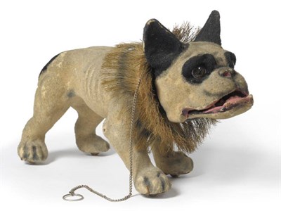 Lot 1123 - An Early French Bulldog Growler Toy, of papier-mache construction, with nodding head, working chain