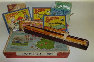 Lot 1128 - Mixed Toys, including an early boxed Subbuteo Table Soccer set,  boxed Marx Sparkling Hot Rod...